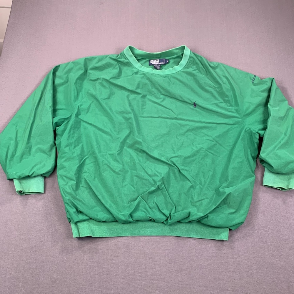 VTG‎ Polo Ralph Lauren Jacket Men LG Neon Green Nylon Golf Pullover Windbreaker